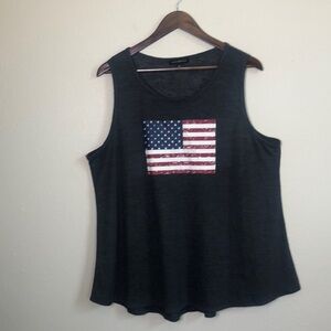 LANE‎ BRYANT Women's 18/20 Charcoal Grey American Flag Tank Patriotic USA